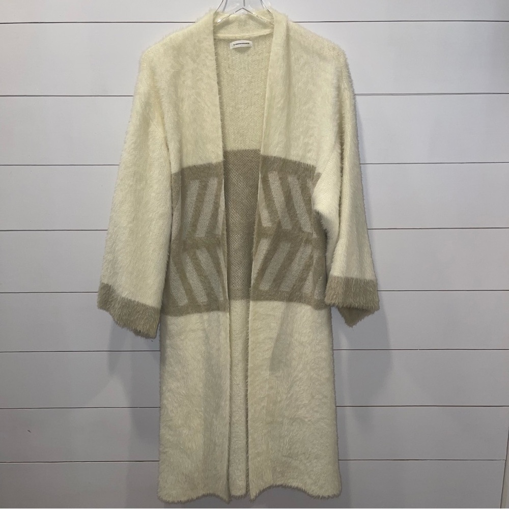 Anthropologie Merzouga Cozy Cream & Tan Kimono Sleeve Long Sweater OSFM